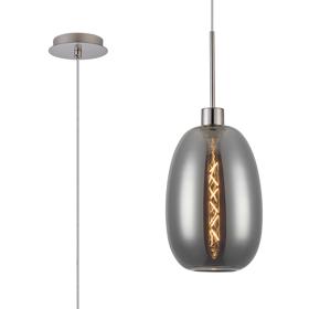 DK1353  Lori 1.7m Single Pendant, 1 Light Adjustable E27, Satin Nickel/Smoke Slim Curved Trapezium Shades